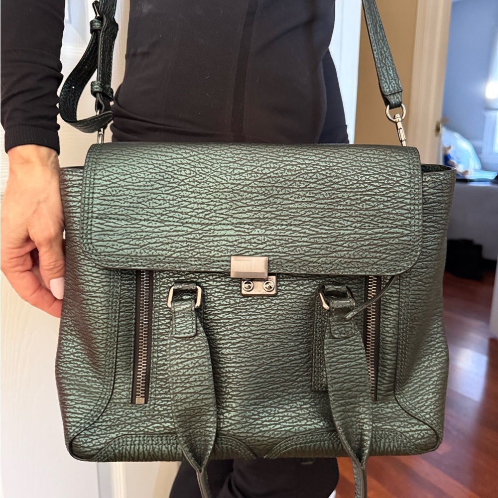 Phillip Lim Metalic Green Textured Crossbody Bag